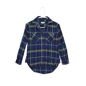 VANS Flannel Womens Size XS Shirt Blue Green‎ Plaid Long Sleeve Skater Grunge